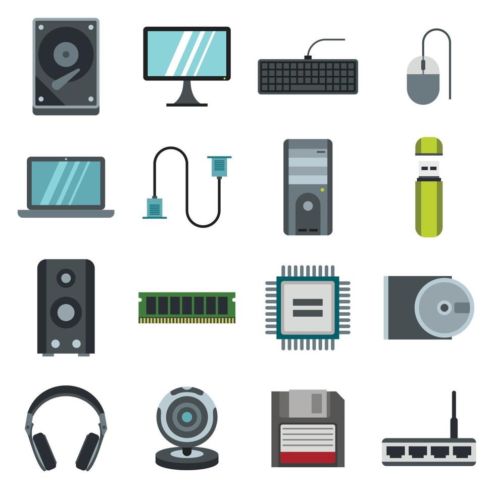 computer iconen set, vlakke stijl vector