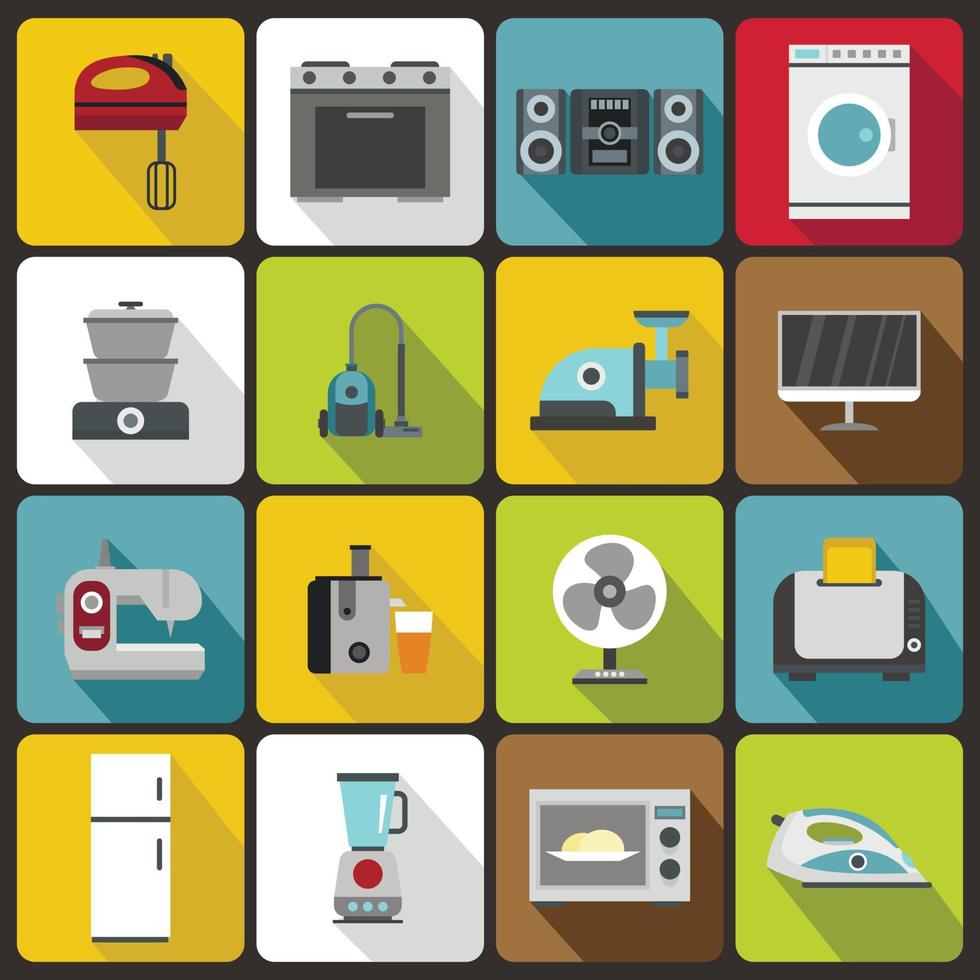 huishoudelijke apparaten iconen set, vlakke stijl vector