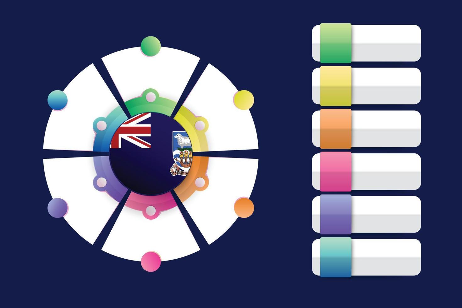 vlag van falklandeilanden met infographic ontwerp opnemen met verdeelde ronde vorm vector