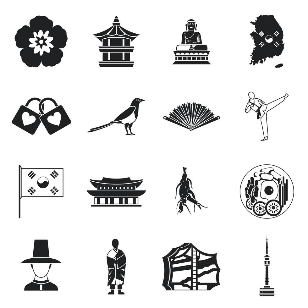 Zuid-Korea iconen set, eenvoudige stijl vector