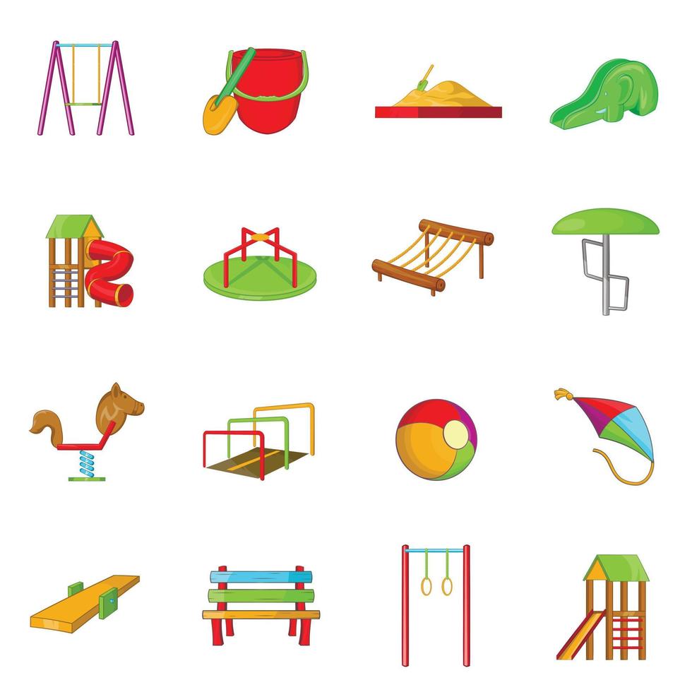 speeltuin iconen set, cartoon stijl vector