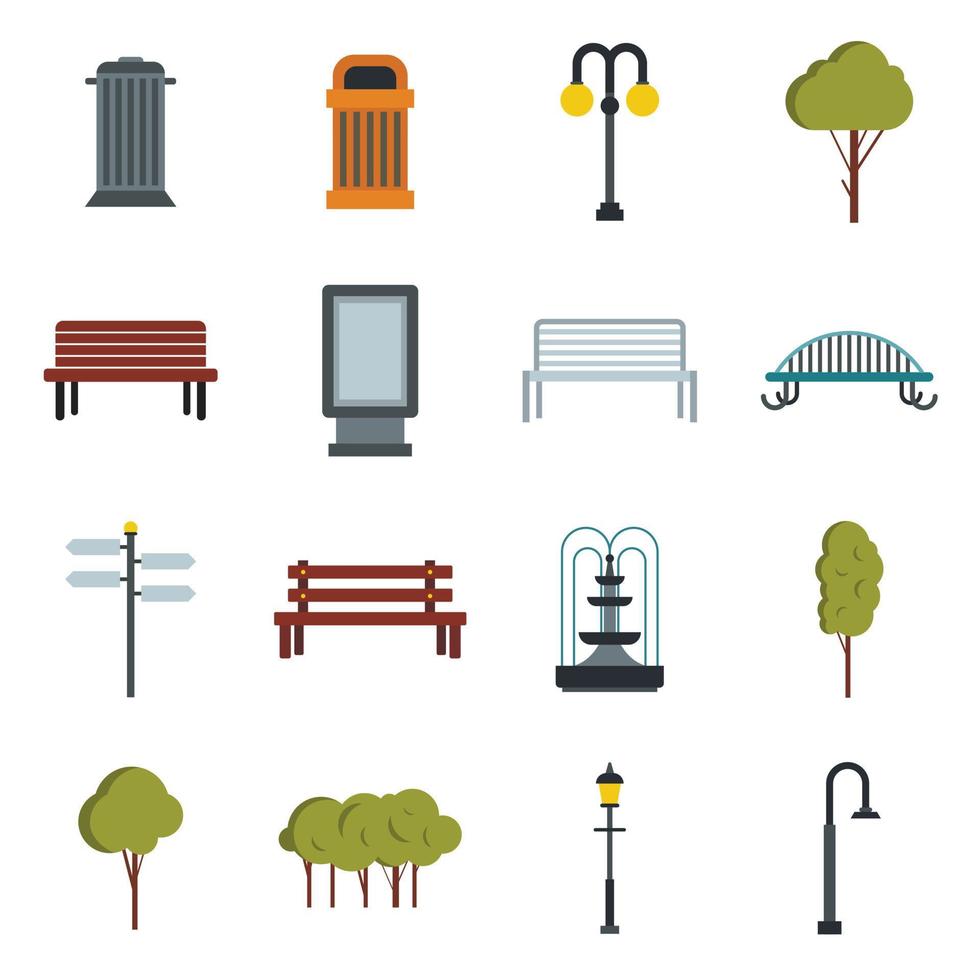 park iconen set, vlakke stijl vector