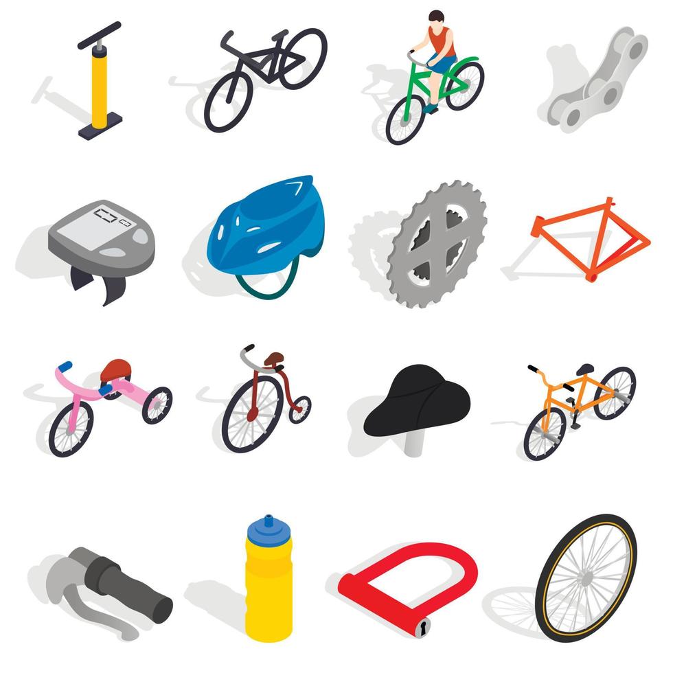 fiets iconen set, isometrische 3D-stijl vector
