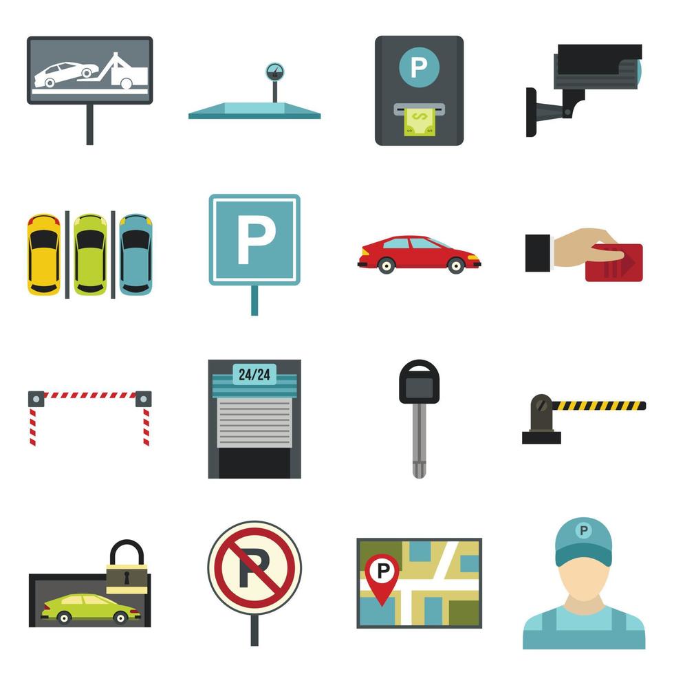 auto parkeren iconen set, vlakke stijl vector