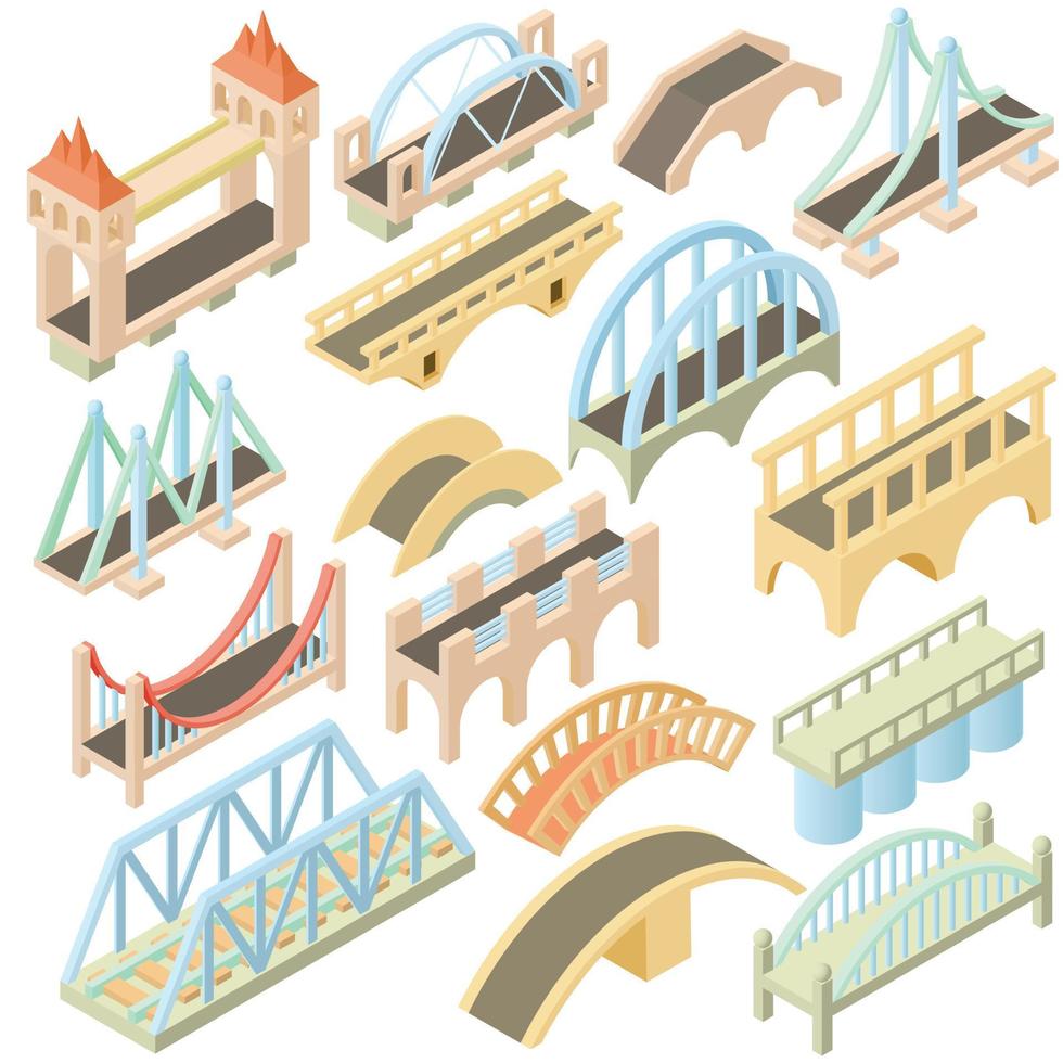 bruggen set, isometrische 3D-stijl vector