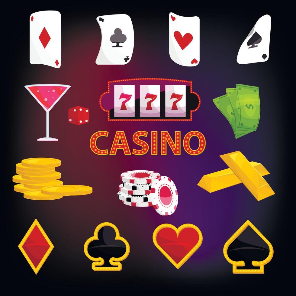 casino iconen set, cartoon stijl vector