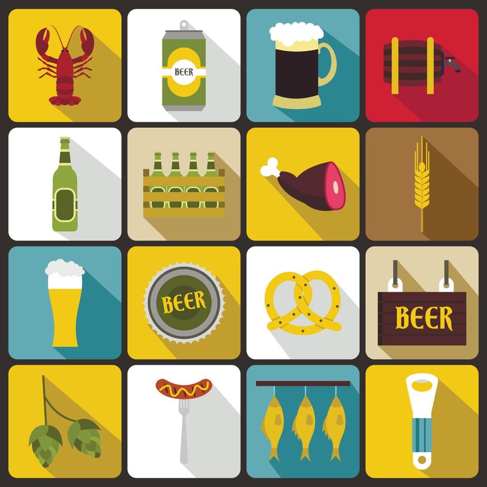 bier iconen set, vlakke stijl vector