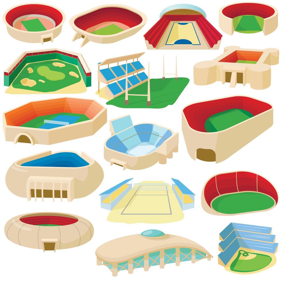 sportstadion set, cartoon stijl vector