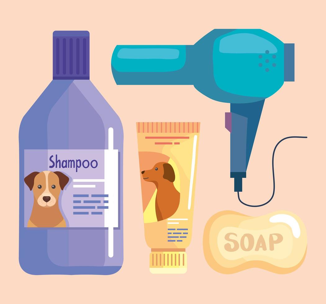 hondenshampoo zeep en droger vector