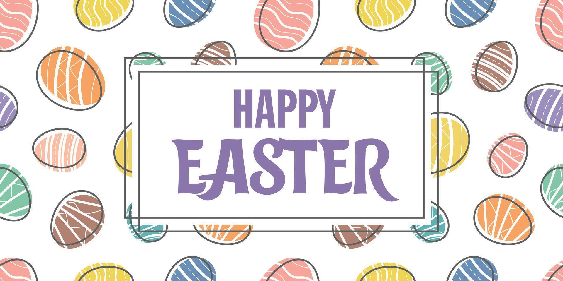 gelukkig Pasen banier met gekleurde decoratief eieren Aan wit achtergrond. Pasen eieren decoratief achtergrond. gelukkig Pasen kop, poster, groet kaart. modieus Pasen ontwerp vector