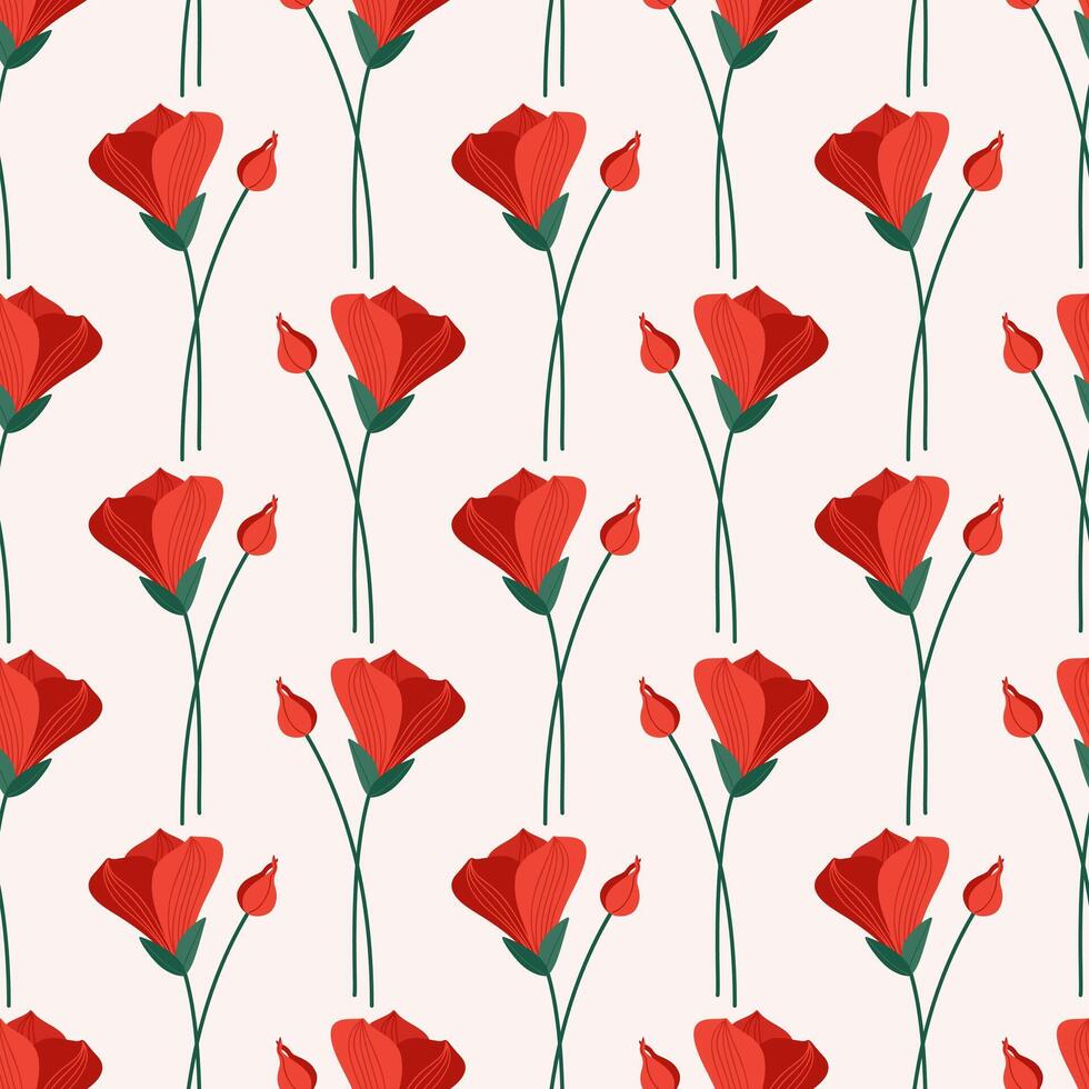 naadloos patroon met rood alstroemeria bloemen Aan een beige achtergrond. zomer bloemen vector illustratie. helder voorjaar botanisch afdrukken, modern stijl ontwerp