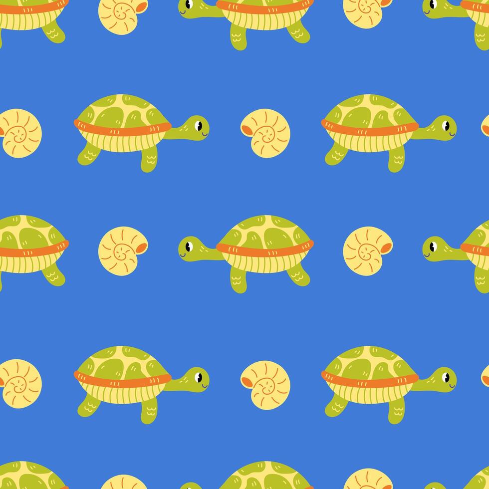 schildpad en zee schelp naadloos patroon vector