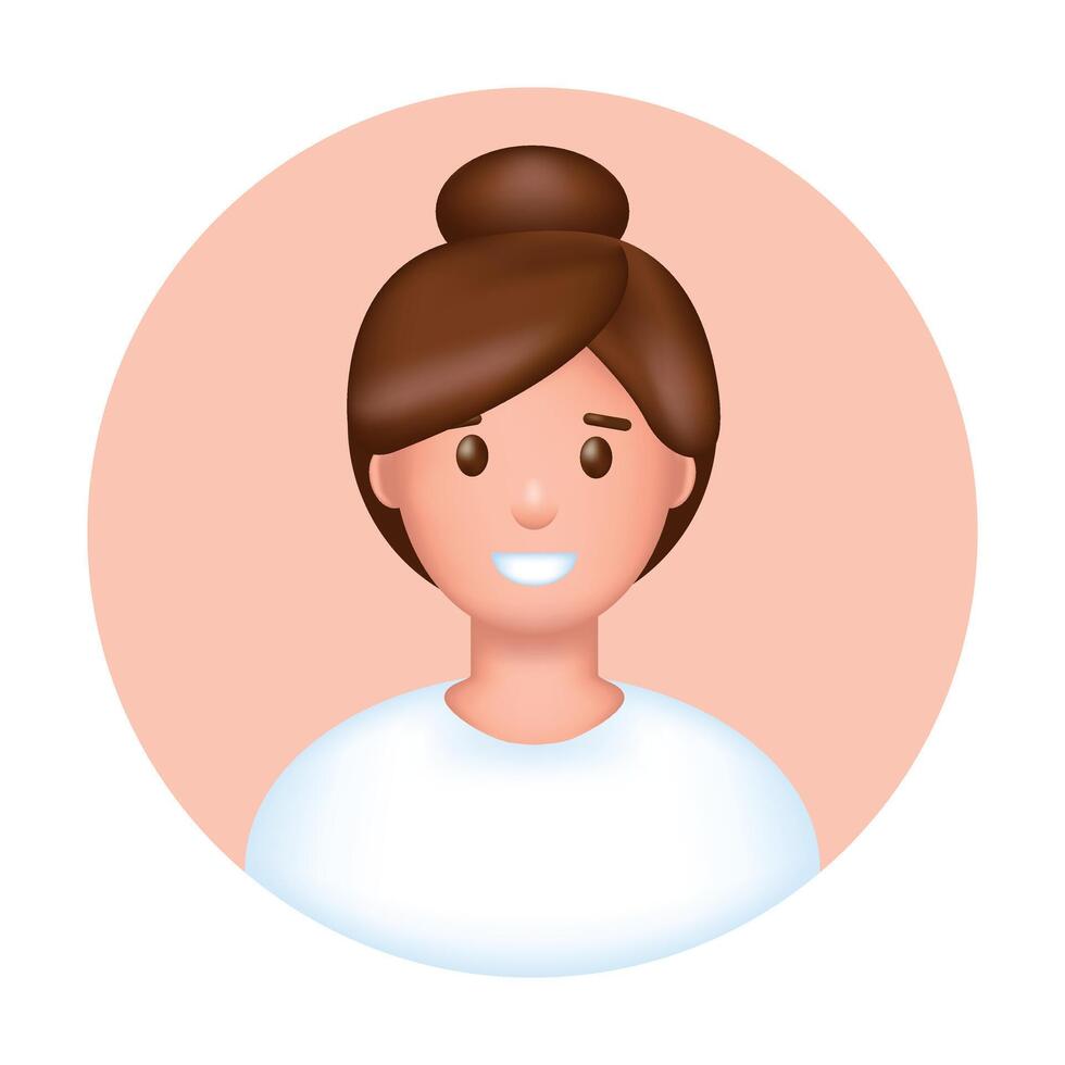 3d jong Dames avatar. gelukkig glimlachen gezicht icoon. realistisch tekenfilm karakter vector illustratie.