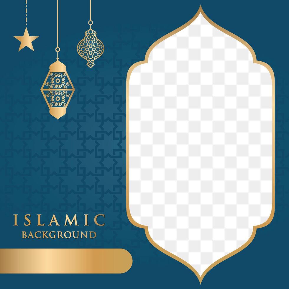 Islamitisch Ramadan kareem eid mubarak Arabisch luxe sier- achtergrond met Islamitisch patroon en decoratief ornament kader vector