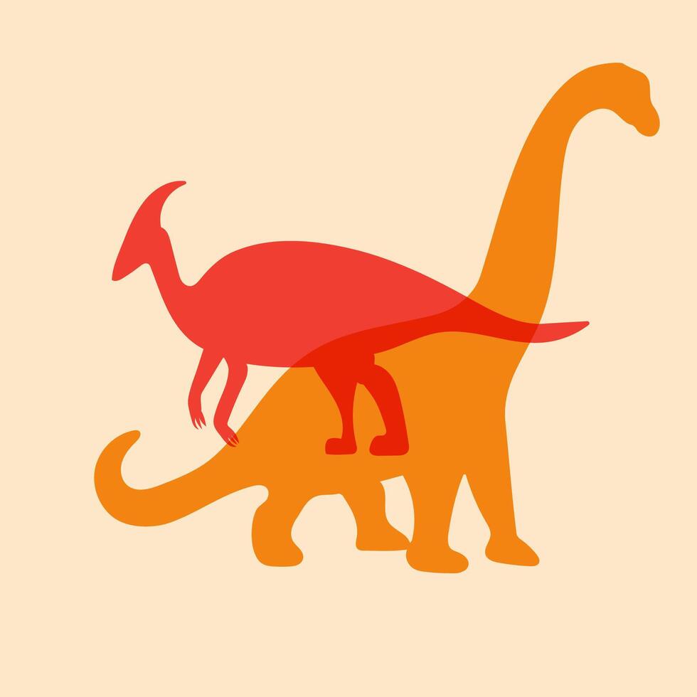 kleur silhouetten van twee dinosaurussen. vector illustratie met risografie afdrukken effect. element voor de ontwerp van t-shirts, affiches, ansichtkaarten, kleren