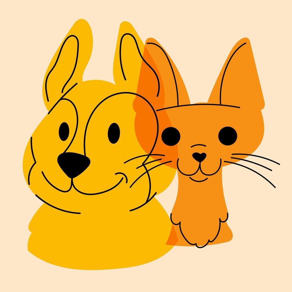 hond en kat. avatar, insigne, poster, logo Sjablonen, afdrukken. vector illustratie in een minimalistische stijl met riso afdrukken effect. vlak tekenfilm stijl