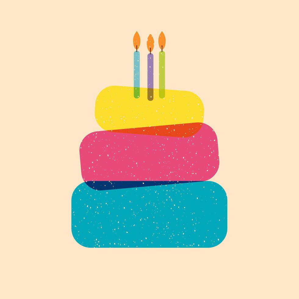 verjaardag taart met kaarsen. vector illustratie met de effect van risografie afdrukken. element voor ansichtkaarten, affiches, kaarten.