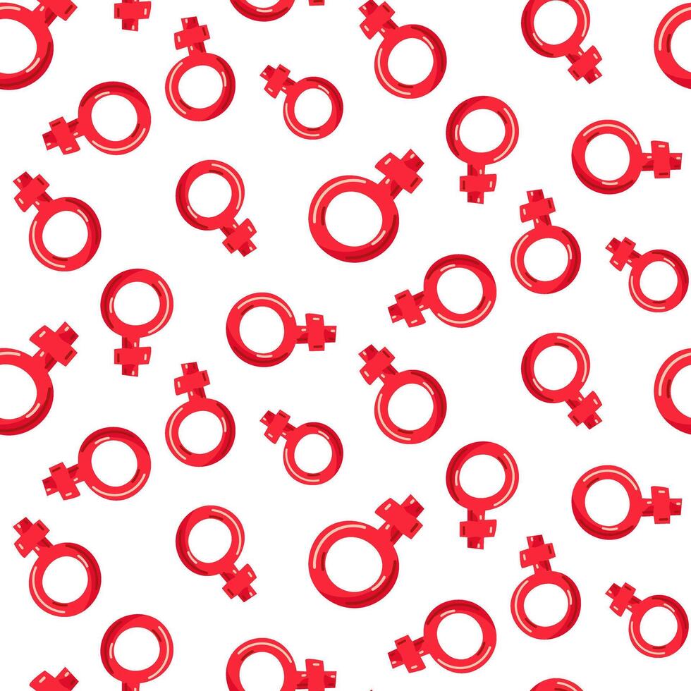 vrouwelijk patroon Aan een wit achtergrond. vrouw symbolen naadloos patroon zijn de tekens van Venus. de roze teken is ronde en vlak. tinten van roze vector