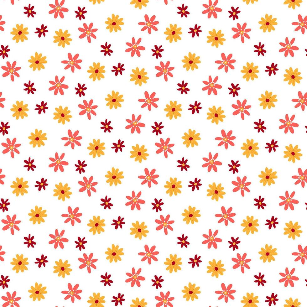 de patroon van voorjaar kamille bloemen. gekleurde madeliefjes Aan een wit achtergrond. oranje, geel, roze bloem met bloemblaadjes. naadloos structuur voor het drukken Aan textiel en papier. vakantie vector