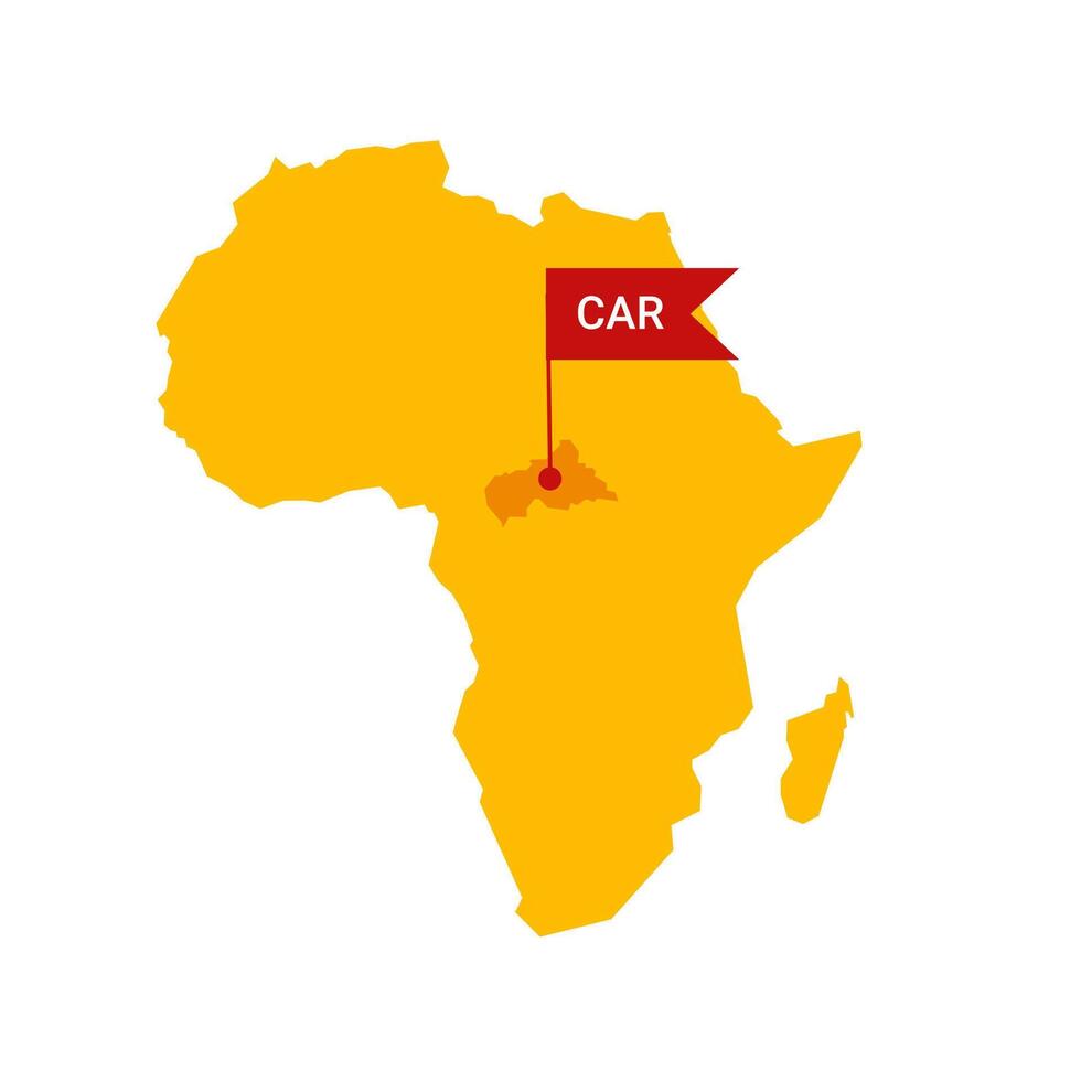 centraal Afrikaanse republiek Aan een Afrika s kaart met woord auto Aan een vlagvormig markeerstift. vector geïsoleerd Aan wit achtergrond.