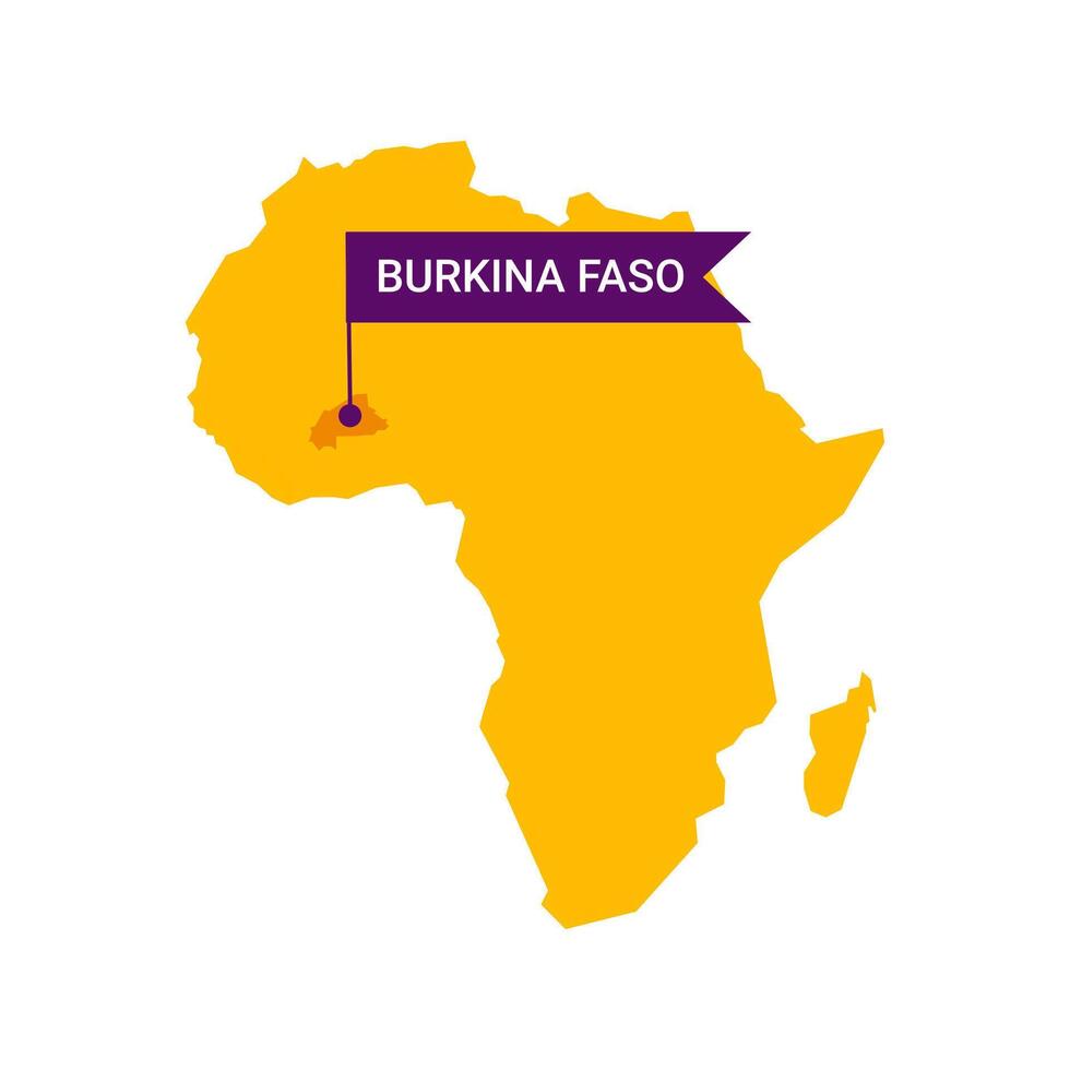 Burkina faso Aan een Afrika s kaart met woord Burkina faso Aan een vlagvormig markeerstift. vector geïsoleerd Aan wit achtergrond.