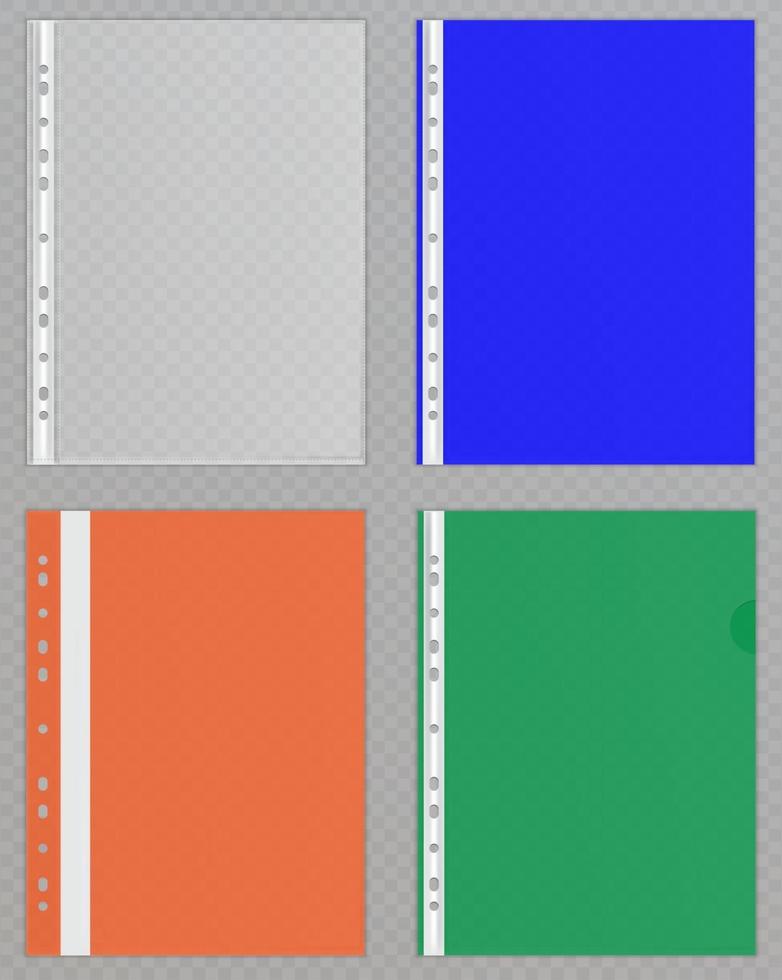 vector transparante plastic bestanden. cellofaanmappen om documenten te beschermen