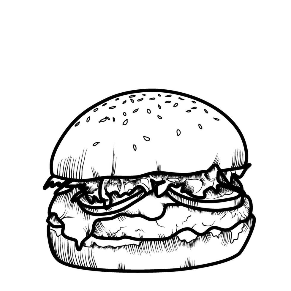 Hamburger lijn kunst vector schets voedsel illustratie