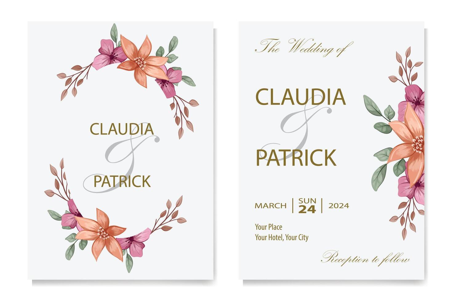 bruiloft uitnodiging kaart sjabloon met bloemen vector