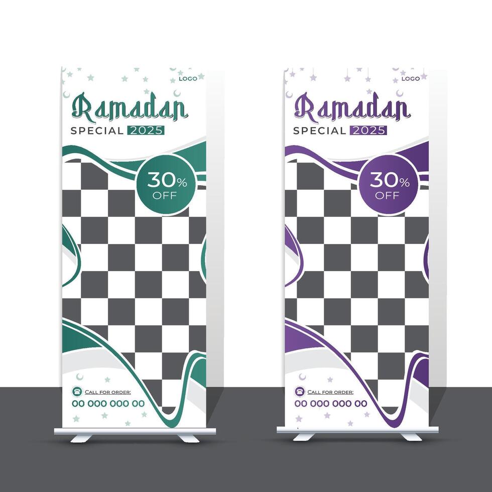 creatief Ramadan speciaal rollen omhoog banier ontwerp sjabloon vector