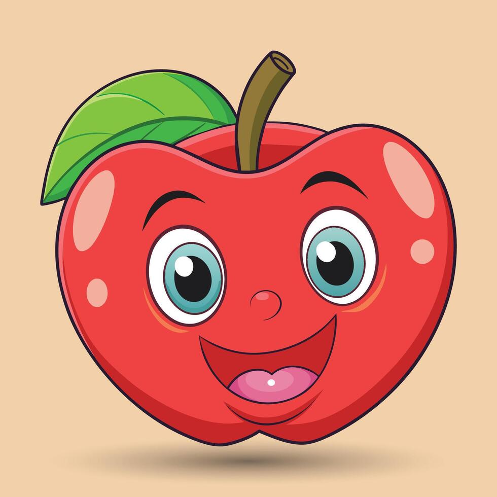 glimlachen appel met ogen schattig grappig appel fruit tekenfilm stijl vector ontwerp illustratie