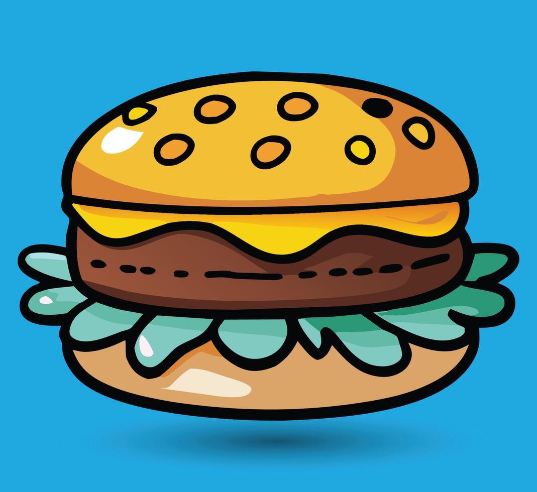 hand- getrokken hamburger vector illustratie. hamburger met sappig rundvlees.