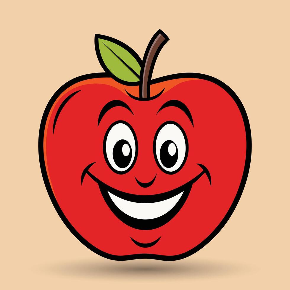 glimlachen appel met ogen schattig grappig appel fruit tekenfilm stijl vector ontwerp illustratie