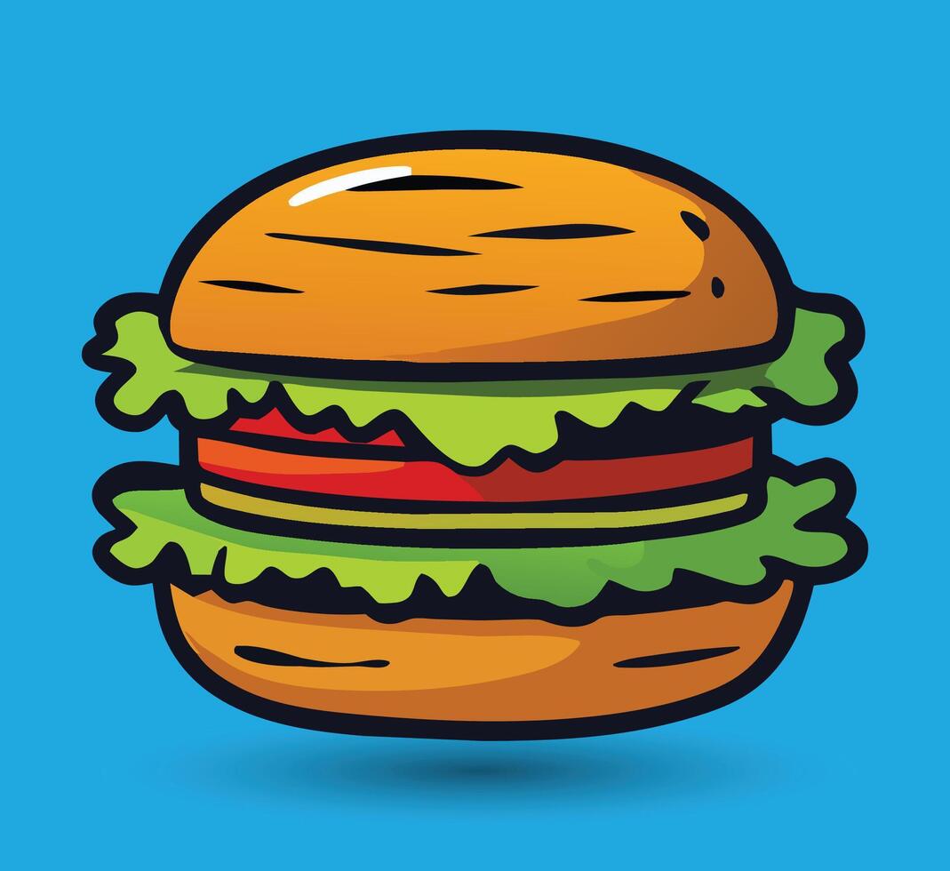 hand- getrokken hamburger vector illustratie. hamburger met sappig rundvlees.