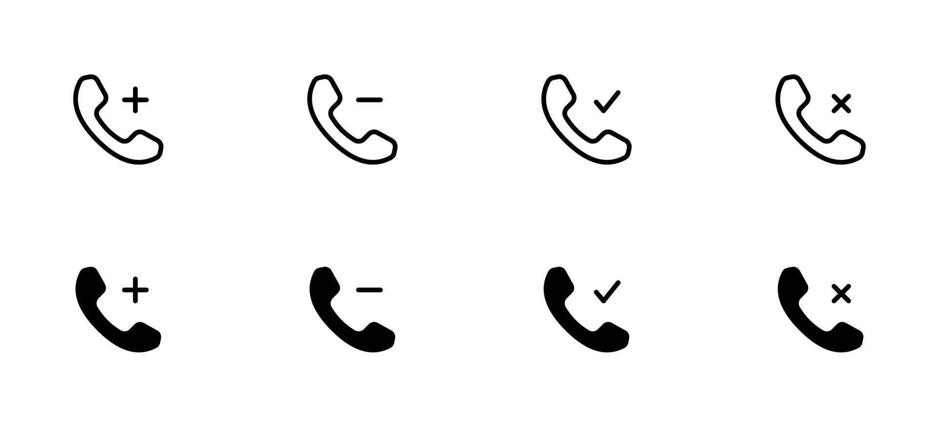 telefoon pictogrammen net zo toevoegen telefoongesprek, plukken telefoongesprek, telefoontje tijd, verwijderen telefoongesprek. bewerkbare hartinfarct. vector illustratie.