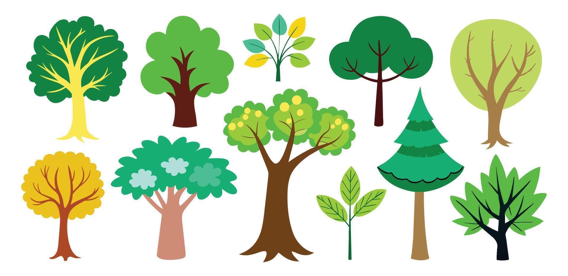 hand getekend bomen verzameling set, illustratie vector voor infographic of andere toepassingen