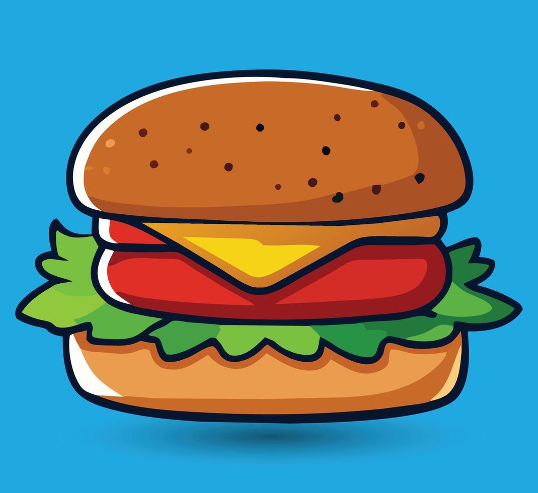 hand- getrokken hamburger vector illustratie. hamburger met sappig rundvlees.