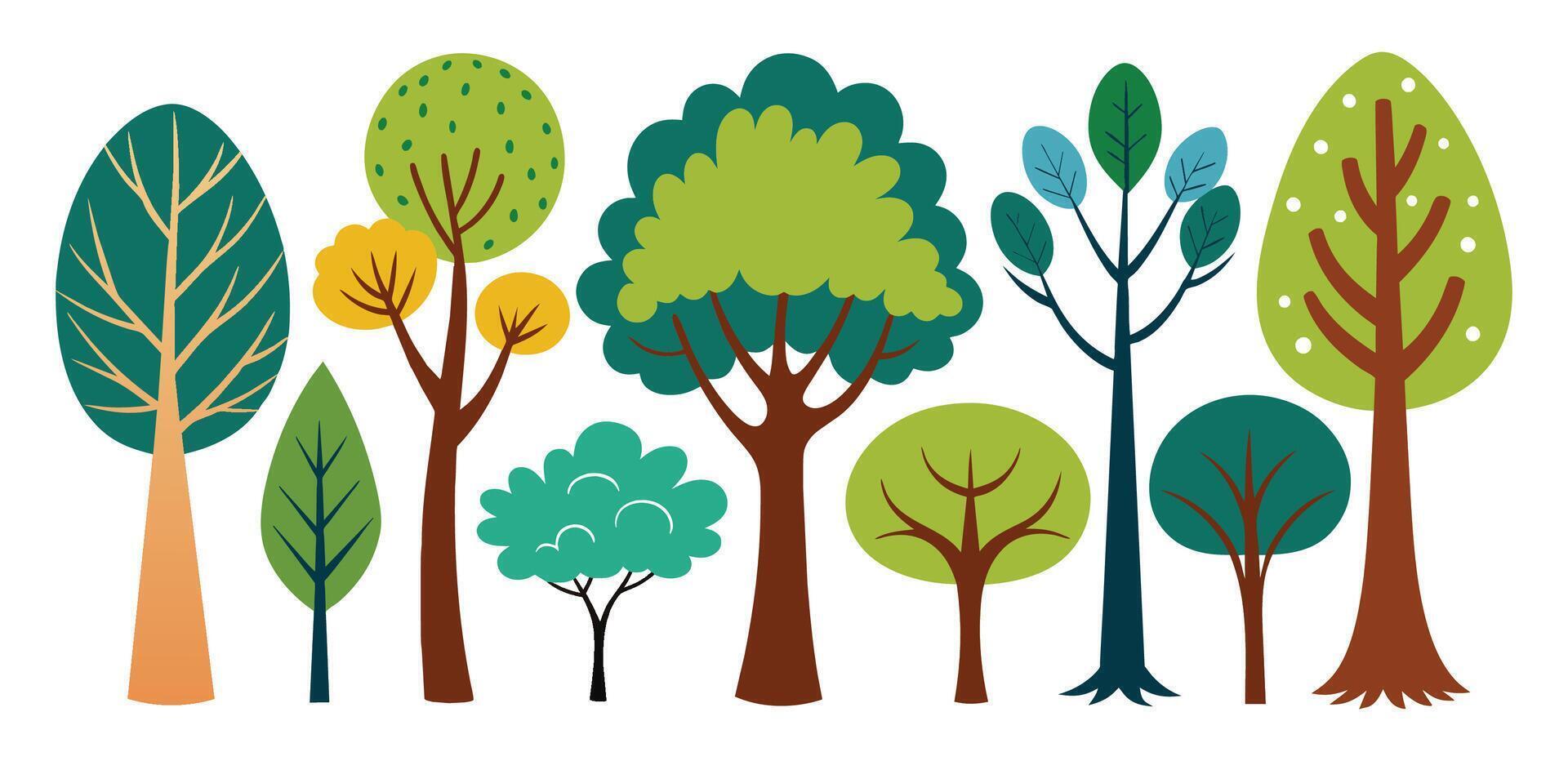 hand getekend bomen verzameling set, illustratie vector voor infographic of andere toepassingen