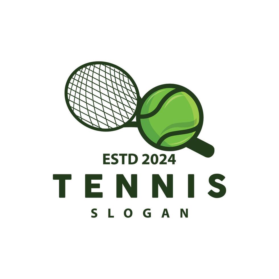 tennis sport- logo, bal en racket ontwerp voor gemakkelijk en modern toernooi kampioenschap sport- vector