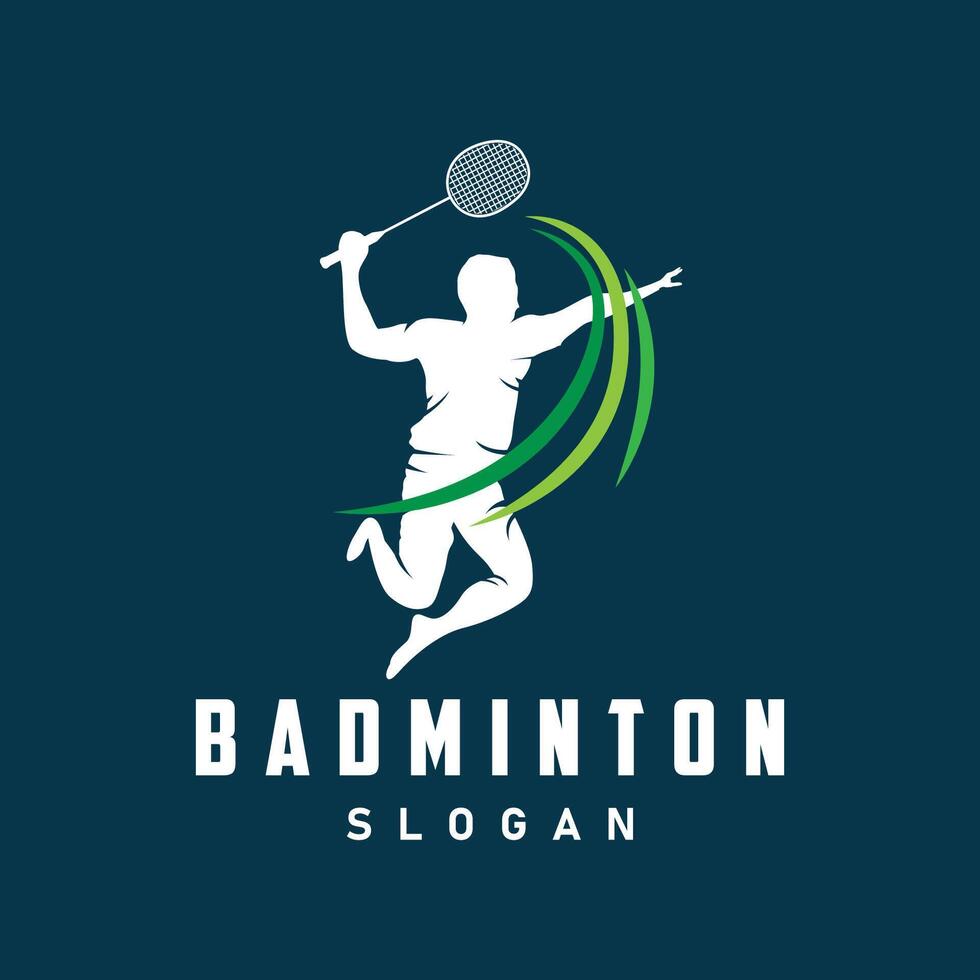 badminton logo vector zwart silhouet badminton sport speler wijnoogst minimalistische racket en shuttle ontwerp illustratie sjabloon