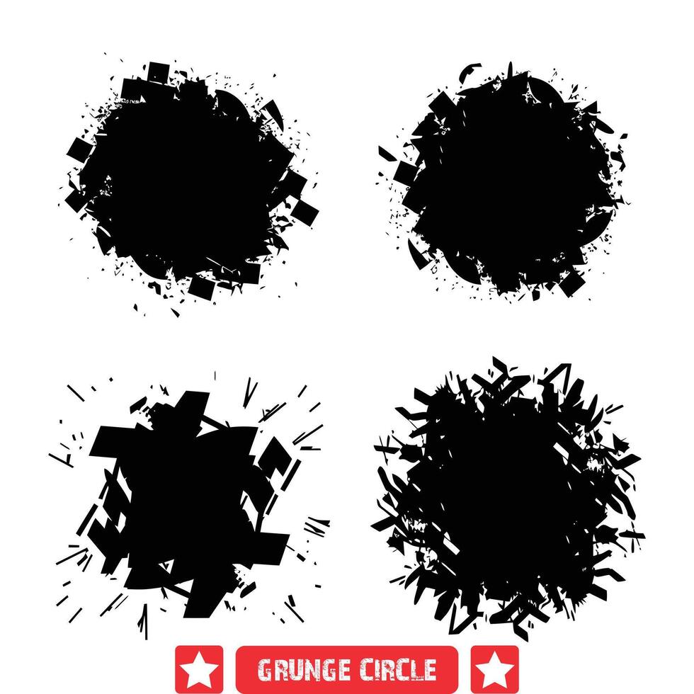 retro grunge cirkels vector reeks wijnoogst geïnspireerd circulaire silhouetten met een versleten en verweerd kijken