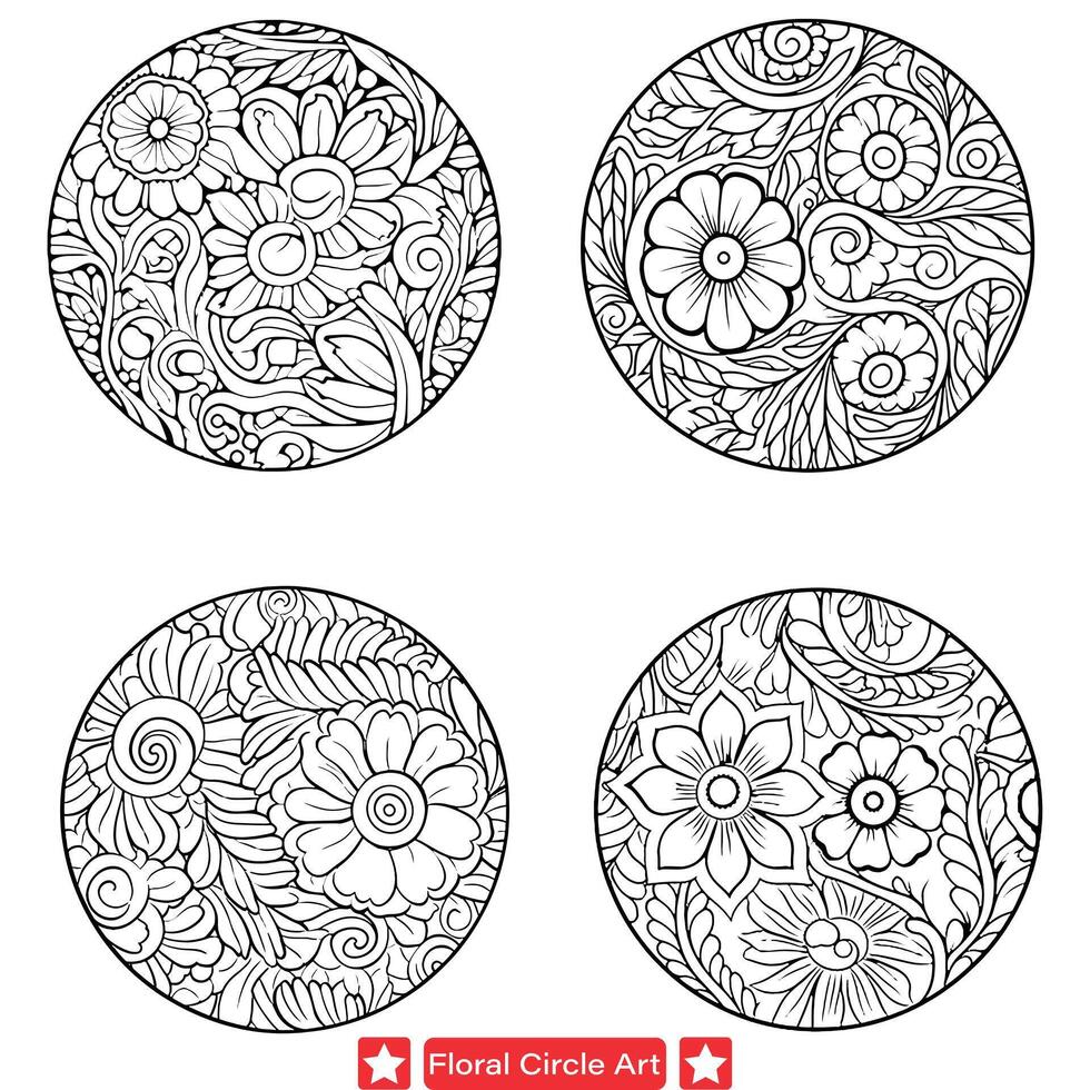 ai gegenereerd bloemen cirkel ornament vector reeks gedetailleerd bloemblad composities voor artistiek creaties