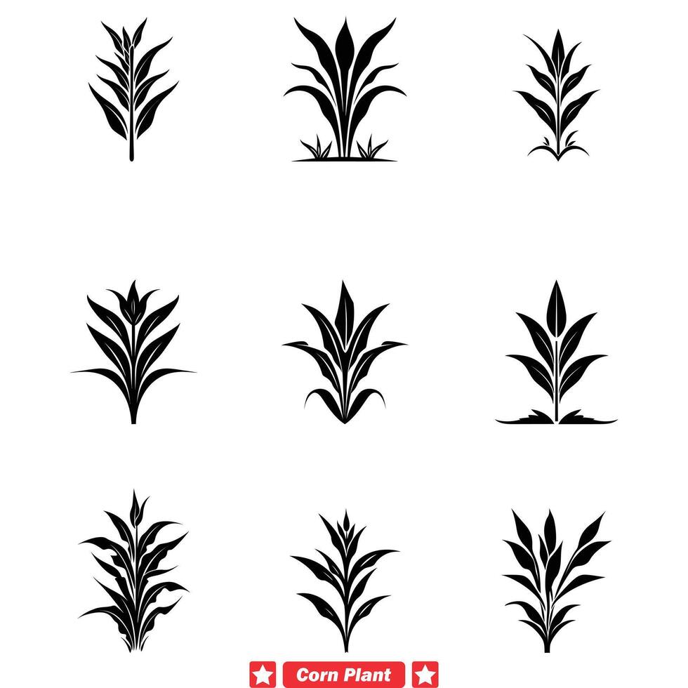 aard premie gedetailleerd maïs fabriek silhouet verzameling ideaal voor landbouw logos en eco vriendelijk merken vector