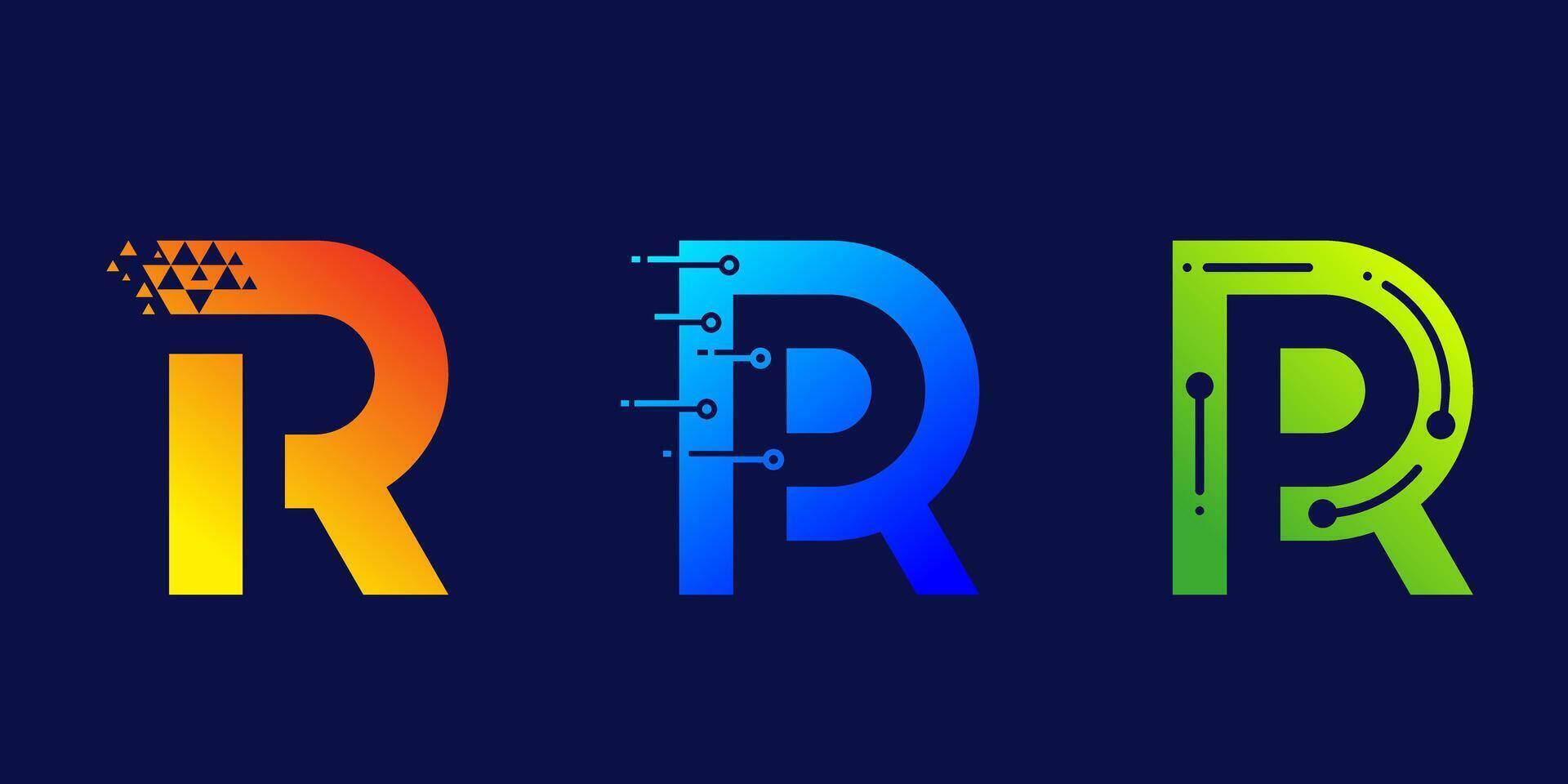 creatief brief r logo ontwerp voor bedrijf, digitaal, technologie, media, gegevens vector