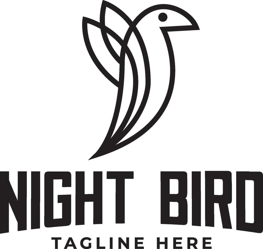 nacht vogel minimaal lijn logo sjabloon ontwerp zwart vector