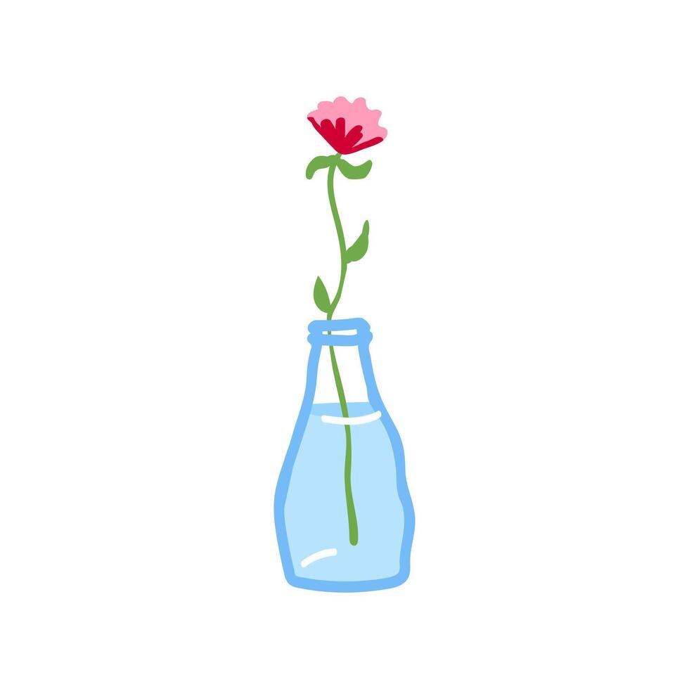 vers bloem in glas vaas. breekbaar delicaat stengels in water. besnoeiing bloemen fabriek. teder voorjaar bloeit, bloeide zomer wilde bloemen boeket geïsoleerd vector illustratie