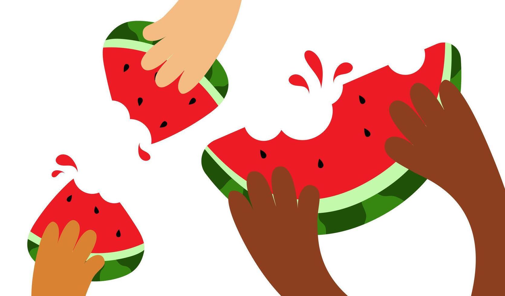 handen houden een stuk van zomer watermeloen met een beet. vector