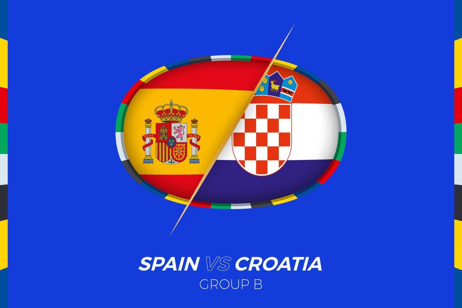 Spanje vs Kroatië Amerikaans voetbal bij elkaar passen icoon voor Europese Amerikaans voetbal toernooi 2024, versus icoon Aan groep fase. vector