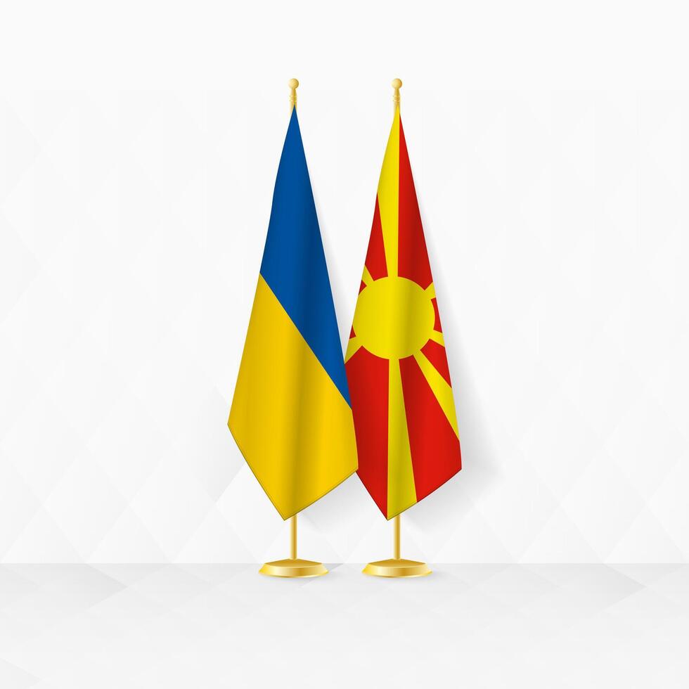 Oekraïne en noorden Macedonië vlaggen Aan vlag stellage, illustratie voor diplomatie en andere vergadering tussen Oekraïne en noorden Macedonië. vector