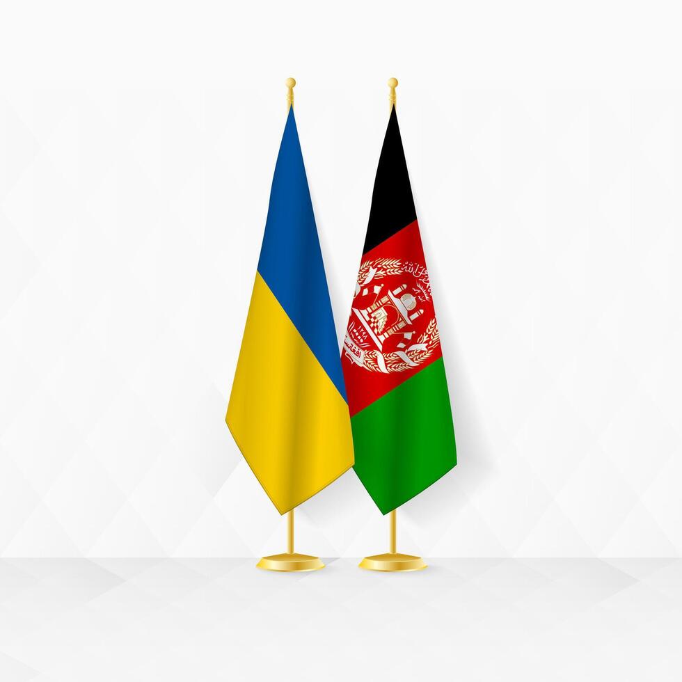 Oekraïne en afghanistan vlaggen Aan vlag stellage, illustratie voor diplomatie en andere vergadering tussen Oekraïne en afghanistan. vector