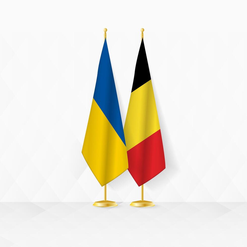 Oekraïne en belgie vlaggen Aan vlag stellage, illustratie voor diplomatie en andere vergadering tussen Oekraïne en belgië. vector